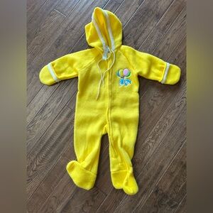 NWT Vintage 1970s Target Yellow Hooded Kids Footie with Cat/Balloon Detail
